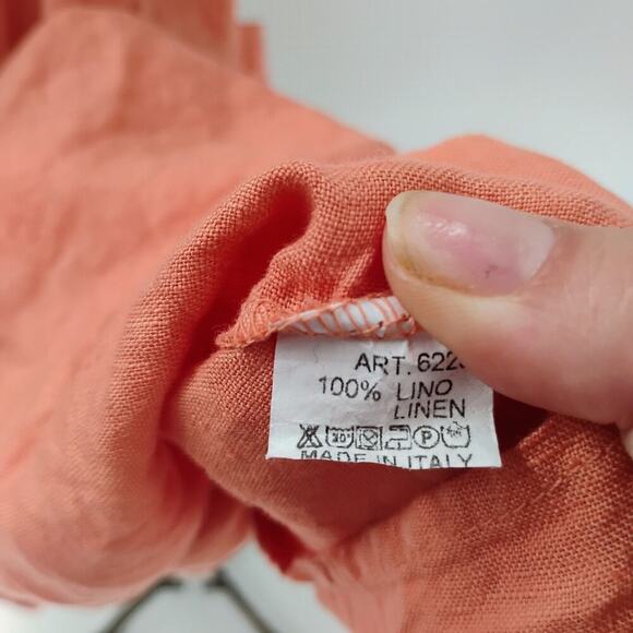 Verandah by Vina Orange Poncho Free Size tunic top 100% linen lagenlook peach - Picture 9 of 11